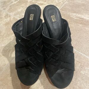 UGG Marta Black Suede Wedge Sandals Women’s 10